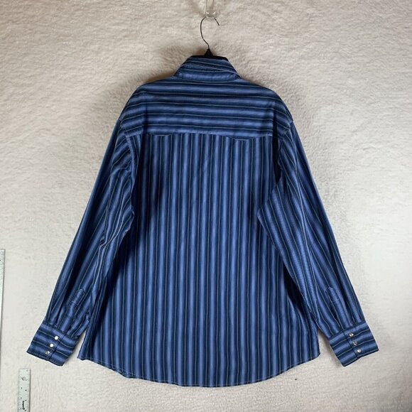 Wrangler Wrancher Shirt Men XL Blue White Striped Cotton Pockets Pearl Snap 9713 - Picture 6 of 7